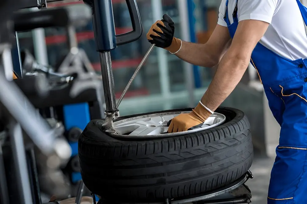 Rim repair equipment at a professional auto workshop in Dubai
